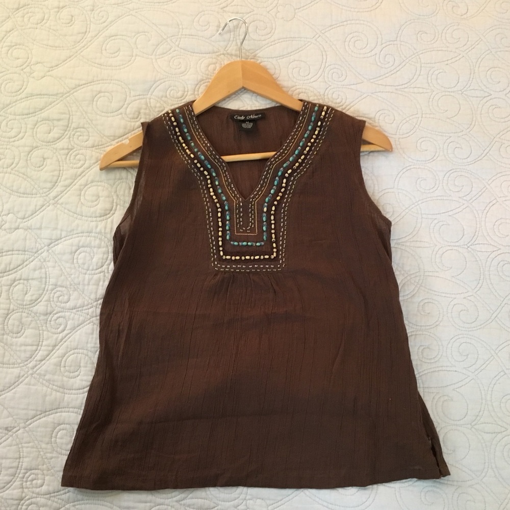 Only Nine gauzy beaded tank
